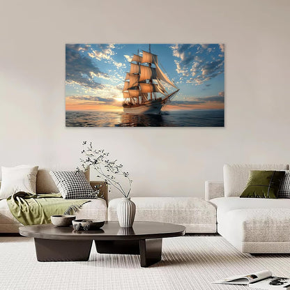 Large Nautical Ship Wall Art for Living Room Sailboat Ocean Landscape Art Big Space Size Bedroom Office Canvas Prints Pictures Painting Artwork Office Bedroom Home Decor 60"x30"