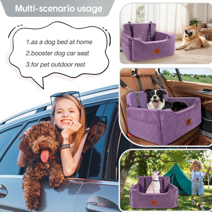 Dog Car Seat for Medium/Large Dogs, Dog Booster Seat for Pet Under 50lbs or 2 Small, Detachable and Washable Pet Car Seat,Multi-Functional Pet Travel Bed for Backseat(Purple)
