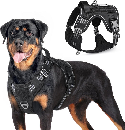 rabbitgoo Tactical Dog Harness for Large Dogs, No Pull Military Service Vest with Handle & Molle, Easy Control for Training Walking, Adjustable Reflective Straps, Black, L