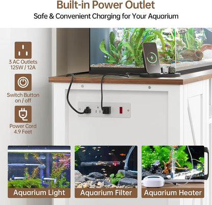 55-75 Gallon Fish Tank Stand with Power Outlet & Adjustable Shelf, Heavy Duty Aquarium Stand with Cabinet Storage for Fish Tank, Turtle Tank, Reptile Terrarium, 1000LBS Capacity, White