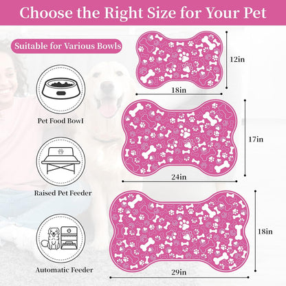 Dog & Cat Food Mat Bone Shaped Pet Feeding Mat Quick Absorb Water Bowl Placemat with Rubber Backing Indoor Floor Stain Resistant Pet Accessory Supplies (Pink Small, 12x18 Inches)
