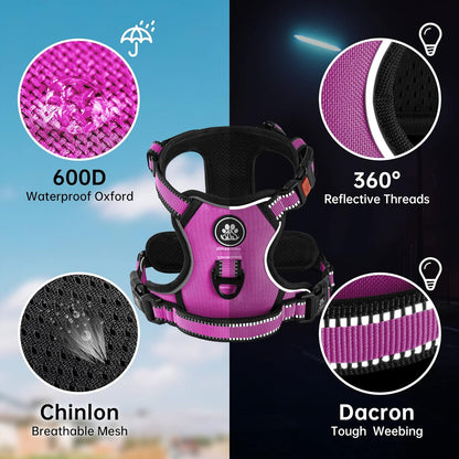 NESTROAD No Pull Dog Harness,Adjustable Oxford Dog Vest Harness with Leash,Reflective No-Choke Pet Harness with Easy Control Soft Handle for Small Dogs(Small,Fuchsia Pink)