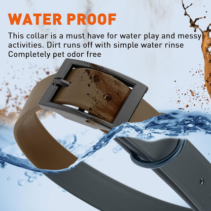 Dogline Biothane Waterproof Dog Collar Strong Coated Nylon Webbing with Black Hardware Odor- Proof for Easy Care Easy to Clean High Performance Fits Small Medium or Large Dogs, Dark Chocolate Brown