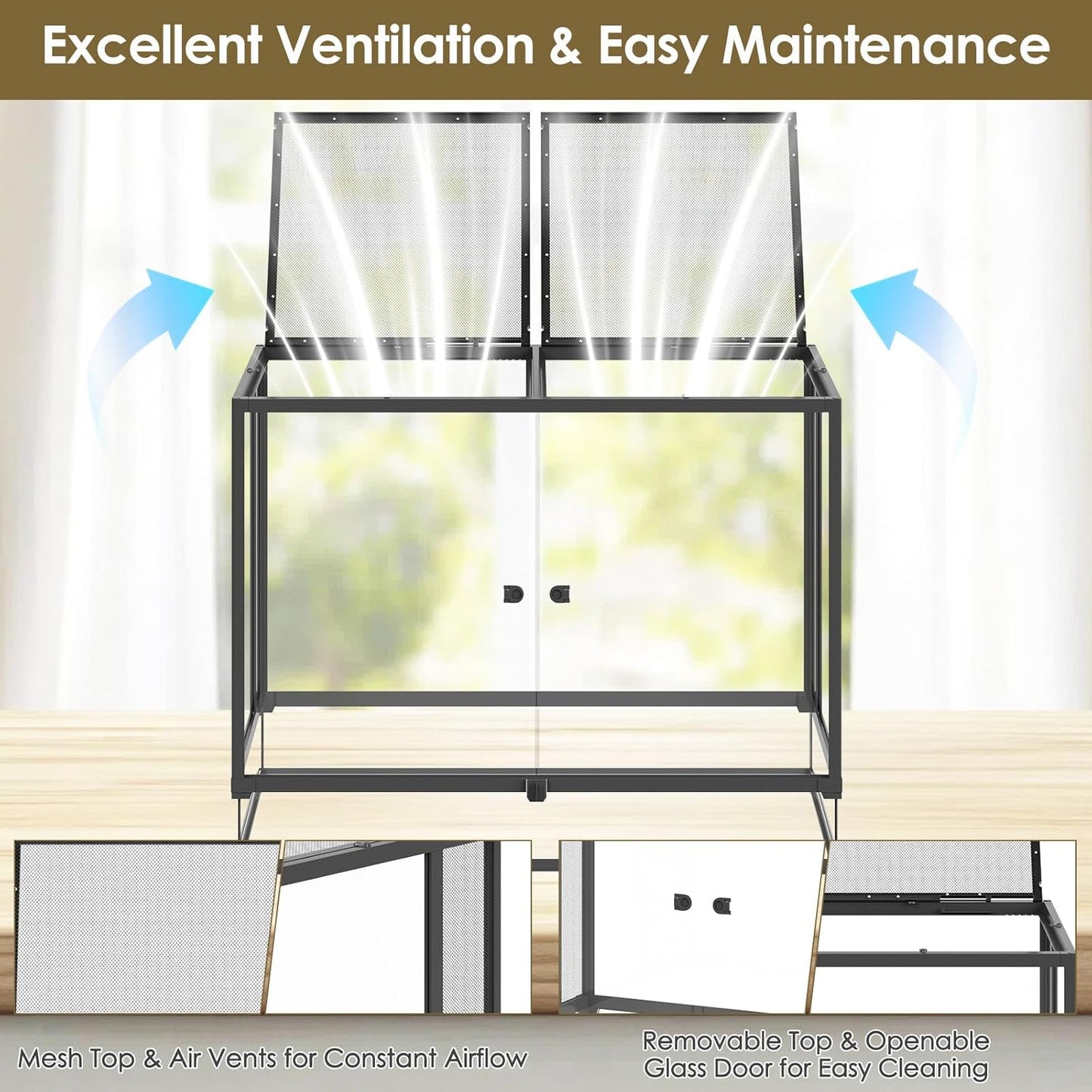 Erinnyees 74 Gallon Reptile Terrarium, Front Opening Reptile Tank with Top Screen Ventilation, Bearded Dragon Tank with Heating Pad Space and Sliding Cable Outlet for Lizard, Snakes, Turtles
