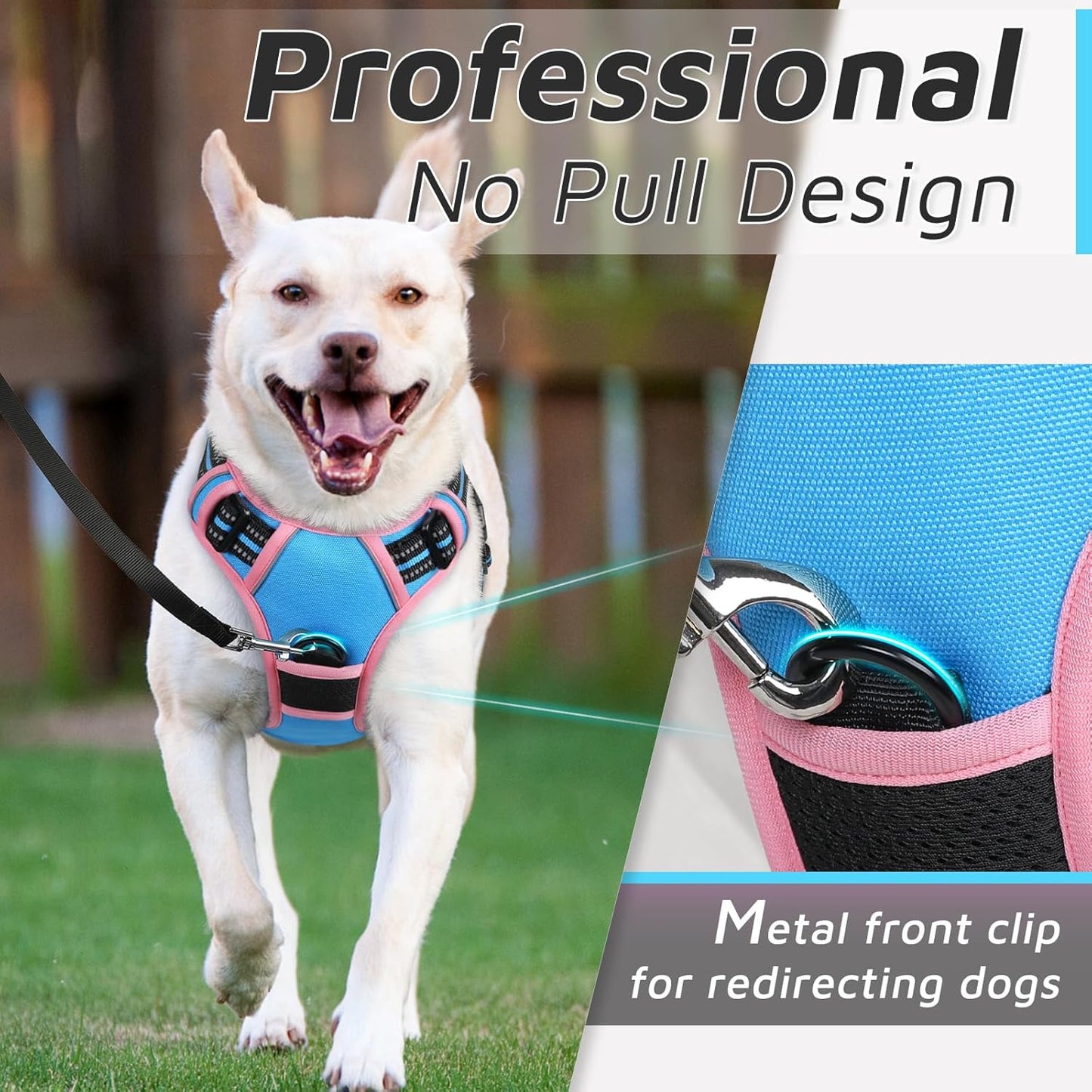 Eagloo Dog Harness Small Sized Dog, No Pull Service Vest with Reflective Strips and Control Handle, Adjustable and Comfortable for Walking, No Choke Pet Harness with 2 Metal Rings, Pink & Blue, S