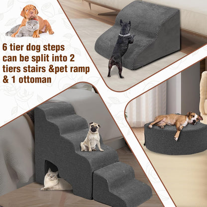 Update Stable Dog Stairs & Steps Ramps for High Beds 30 inches High Tall, LitaiL 6 Step Pet Stairs Steps for High Beds 30 inch Large Dogs, Non-Slip Dog Ramps for Small Dogs, Older Cat