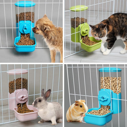 VANNON Small Animal Hanging Automatic Food Dispenser, 35oz Gravity Pet Feeder for Cage, Food Bowl for Rabbit Puppy Cat Ferret Guinea Pig Chinchilla Parrot (Blue)