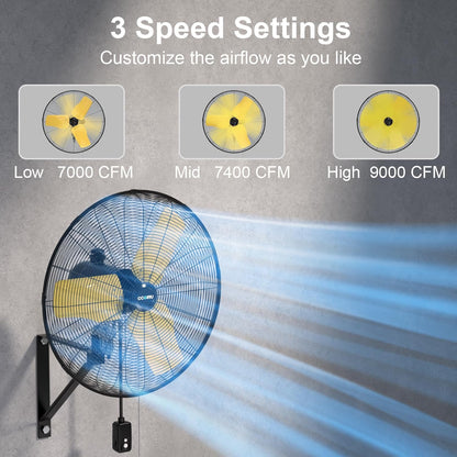 9000 CFM 24" Outdoor Oscillating Wall Fan with 2 Pack, High Velocity 3-Speed Waterproof Professional Outdoor Fan, Heavy Duty Industrial Wall Mount Fans for Commercial, Garage, Warehouse, UL Listed