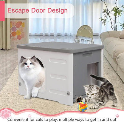 Rockever Plastic Cat House Outdoor with Escape Door, Waterproof Feral Cat House Outdoor Indoor, Sturdy Cat House for Outdoor Cats, Assemble Easily-Grey