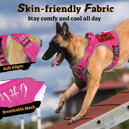 rabbitgoo Dog Harness for Large Dogs No Pull, Tactical Service Pet Vest with Molle and Control Handle, Adjustable and Reflective Military Harness for Easy Walking and Training, Rose Red, L