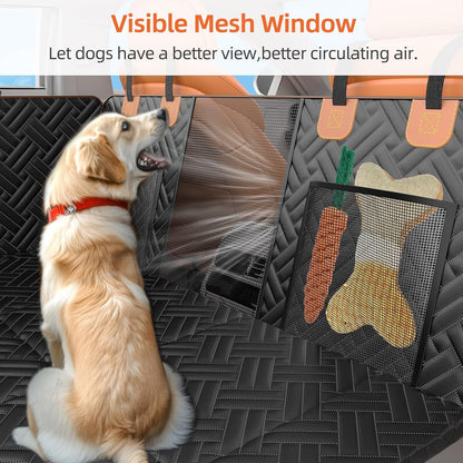 Dog Car Seat Cover for Back Seat,100% Waterproof & Scratchproof Back Seat Pet Cover for Dogs,5MM PP Board Hard Bottom Dog Bed for Car,Supports 400lbs Back Seat Extender for Dogs for Car/SUV