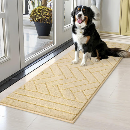 Tindbea Dog Mat for Muddy Paws,Absorbs Moisture Dirt Non-Slip Washable Mud Mat for Dogs,Soft Rubber Backing Front Inside Pet Rug for Entryway, Mud Dog Paws, Patio(20"x48",Beige)