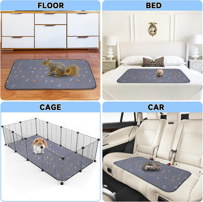 Sunheir 2 Pack Washable Guinea Pig Pee Pads, 24" x 48" Waterproof Reusable Guinea Pig Cage Liners, Absorbent Bedding Training Mat for Small Animal Guinea Pigs Rabbit Bunny Hamster (Leaves - Deep Grey)