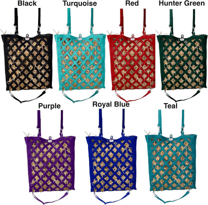 Majestic Ally Premium Nylon Hay Bag for Horses and Livestock, Simulates Grazing, Slow Feeding, Heavy-Duty PP Webbing,Quick-Adjust Straps, Small Hole for Digestion, Multiple Colors (Turquoise)
