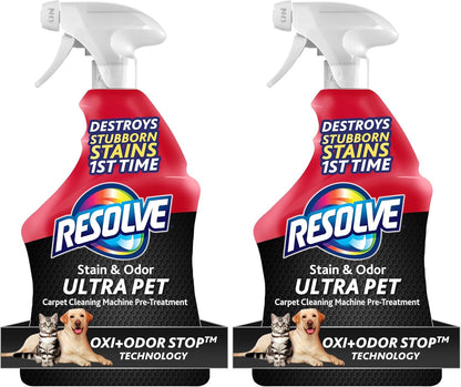 Resolve Ultra Pet Odor and Stain Remover Spray, Carpet Cleaner, 32oz (Pack of 2)