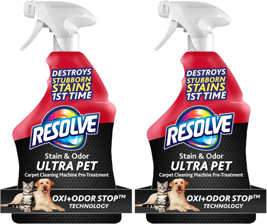Resolve Ultra Pet Odor and Stain Remover Spray, Carpet Cleaner, 32oz (Pack of 2)