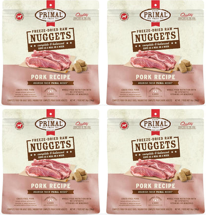 Primal Freeze Dried Raw Dog Food Nuggets, Pork, Complete & Balanced Meal, Also Use as Topper or Treat, Premium, Healthy, Grain Free, High Protein Raw Dog Food, 14 oz (Pack of 4)