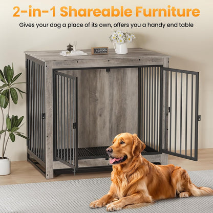 Dog Crate Furniture, Large Dog Crate Furniture, Dog Crate End Table for Large and Medium Dogs, Wooden Cage Kennel Furniture Indoor, Modern Dog Crate with Multi-Purpose Removable Tray