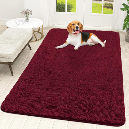 OLANLY Dog Door Mat for Muddy Paws 59x35, Absorbs Moisture and Dirt, Absorbent Non-Slip Washable Doormat, Quick Dry Chenille Mud Mat for Dogs, Entry Indoor Entryway Carpet for Inside Floor, Burgundy