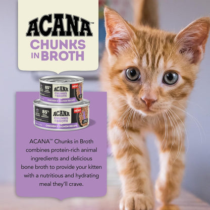 ACANA Chunks in Broth Wet Cat Food Chicken & Salmon Recipe for Kittens 5.5oz Cans (6 Count)