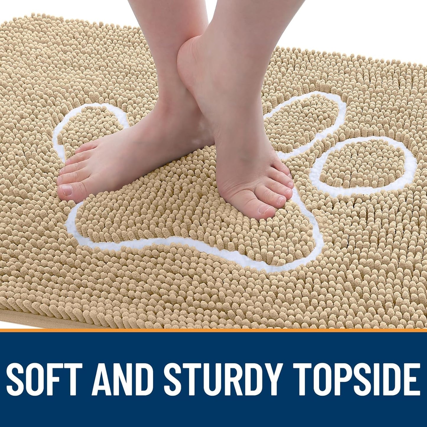 OLANLY Door Mat for Muddy Dog Paws 70x24, Ultra Absorbent Chenille Mud Doormat with Paw Print Design, Non-Slip Washable Doormat for Indoor Entryway, Quick-Dry Pet Bed Mats for Dirty Dogs, Beige