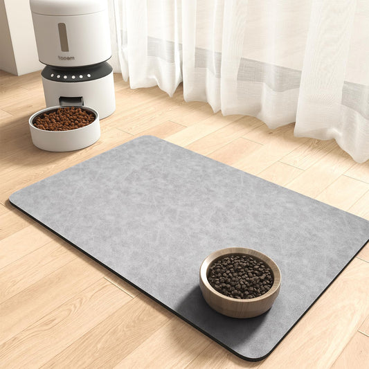 MontVoo-Absorbent Pet Feeding Mat-No Stains Pet Mat for Food and Water Bowl-Quick Dry Cat & Dog Food Mat Water Dispenser Mat-Pet Supplies Mat-Dog Water Bowl Mat for Messy Drinker Light Grey