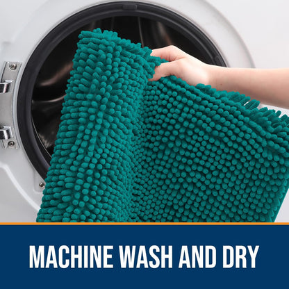 OLANLY Dog Door Mat for Muddy Paws 44x24, Absorbs Moisture and Dirt, Absorbent Non-Slip Washable Doormat, Quick Dry Chenille Mud Mat for Dogs, Entry Indoor Entryway Carpet for Inside Floor, Lake Blue