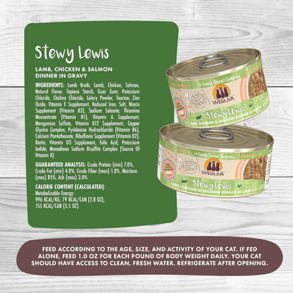 Weruva Classic Cat Stews!, Stewy Lewis with Lamb, Chicken & Salmon in Gravy, 2.8oz Can (Pack of 12)