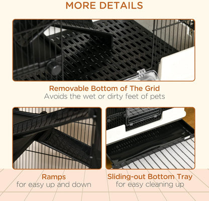 PawHut 59.5" Small Animal Cage with Wheels, 6-Level Portable Bunny Cage, Chinchilla Ferret Cage with Removable Tray, Platform and Ramp
