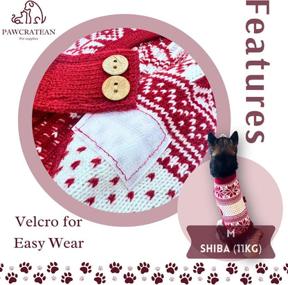Cute Sweater for Dogs and Cats Soft Flannel Pet Outfit Warm and Cozy Animal Hoodie Small to Large Pet Clothes for Halloween Parties and Everyday Wear (Medium, Red National Totem)