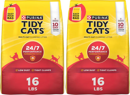 Purina Tidy Cats Clumping Cat Litter Odor Control, 24/7 Performance Multi Cat Litter - 16 lb. Bag (Pack of 2)