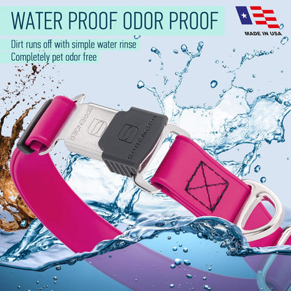 Dogline Biothane Waterproof Dog Collar with Herm Sprenger Stainless Steel Quick Release Buckle – Heavy Duty Tactical Durable Collar for Dogs – Comfortable and Safe Pet Collar, W 3/4" L 12-19", Magenta