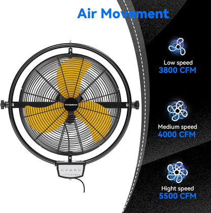 2 PCS 20 IN 5500 CFM Remote Control Wall Mount Fan, 3 Speed High Velocity Wall Fan with Timer, Air Circulator for Garage, Commercial, Greenhouse, Warehouse & Gazebo Use, UL Listed