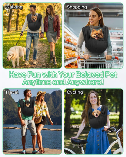 Dog Sling Swaddle Carrier Small Dog Cat Front Facing Carrier for Chest, Hands Free Puppy Carrying Sling Hold for Small Pet up to 13lbs, Adjustable Size, Reducing Back Stress (Black)