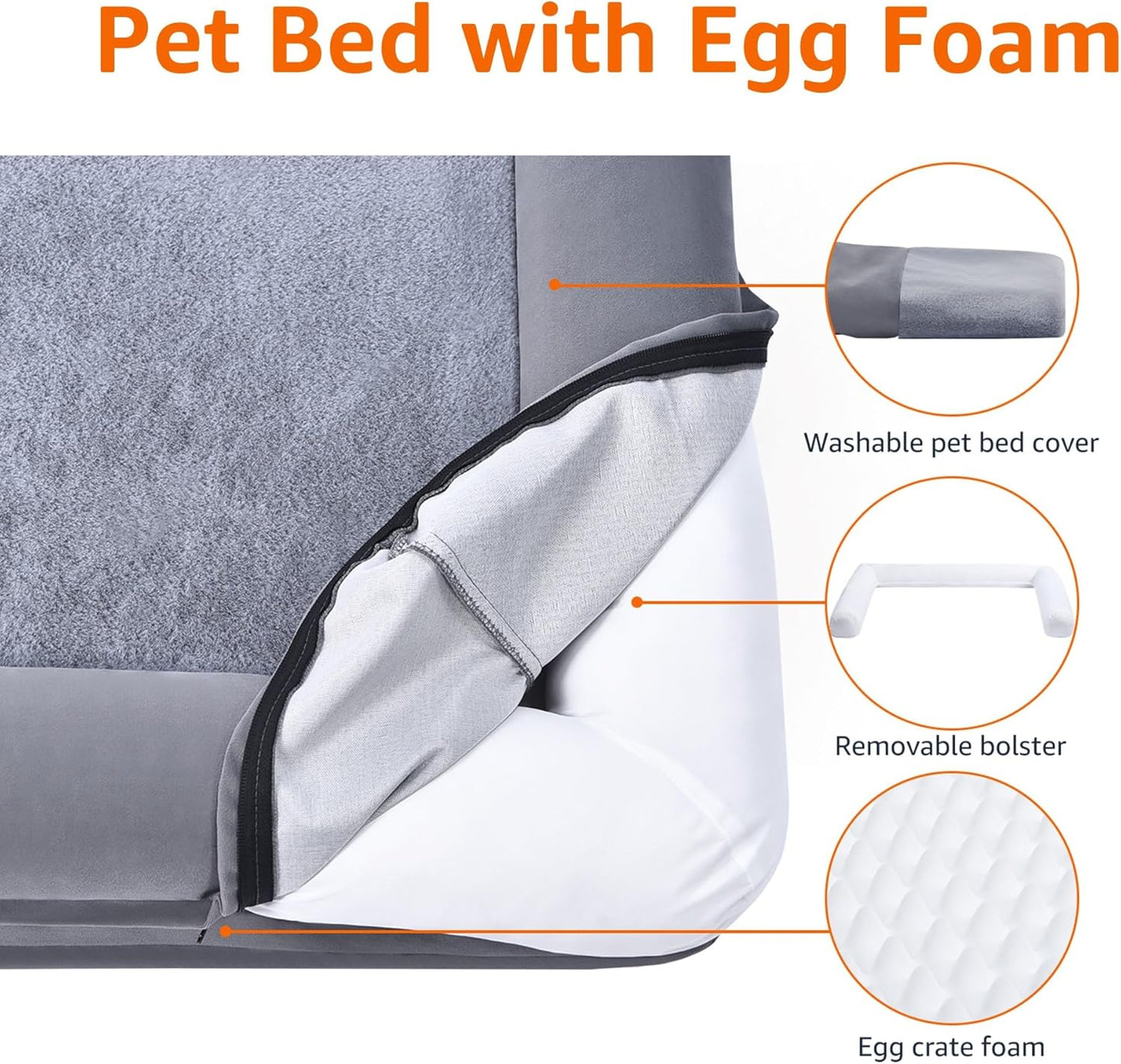 Amazon Basics Living Room Couch Dog Bed with Premium Foam, Pressure-Relief Support for Dogs up to 55lbs, Machine Washable Cover, Large Sized (36" x 27"), Grey