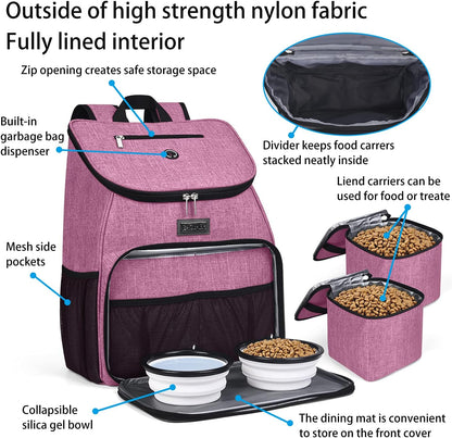 BAGLHER丨Dog Travel Bag, Airline Approved Pet Supplies Backpack, Dog Travel Backpack with 2 Silicone Collapsible Bowls and 2 Food Baskets