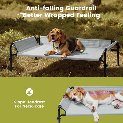 Gardner Pet Elevated Dog Bed Large Sized Dog, Outdoor Raised Bed Waterproof Portable Cooling Cot Pet Hammock Bed with 3-Sided Guardrail, Breathable Mesh, Grey, 49 Inches