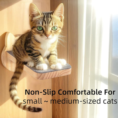 ESPETS Natural Solid Wood Cat Wall Floating Steps Set of 3 - Wall Mounted Wooden Cat Climbing Shelves and Perches, Kittty Stairs Ladder - Easy Install, Holds up 30lbs