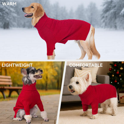 cyeollo 3XL Dog Sweaters for Large Dogs Girl, Stretchy & Cozy Warm Knit Doggy Sweater with Sleeves Turtleneck Fall Winter Cold Weather Big Dog Clothes Like Doberman Labrador, Red XXXL