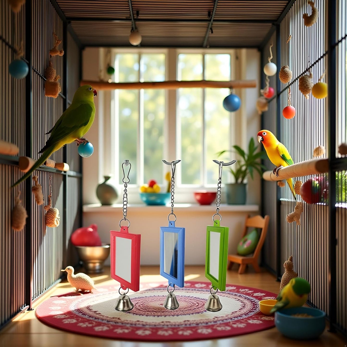 1Pc Random Color Pet Bird Mirror with Bell Interactive Parrot Toys for Budgies Parakeets Conures, Pet Supplies