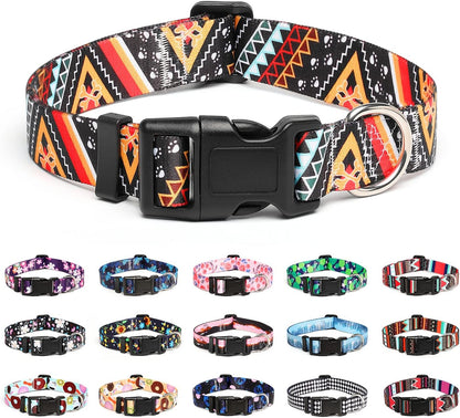 Mercano Adjustable Dog Collar - Special Design Patterns, Soft Nylon Comfortable Durable Pet Collar for Small Medium Large Dogs (L, Ethnic Gold)