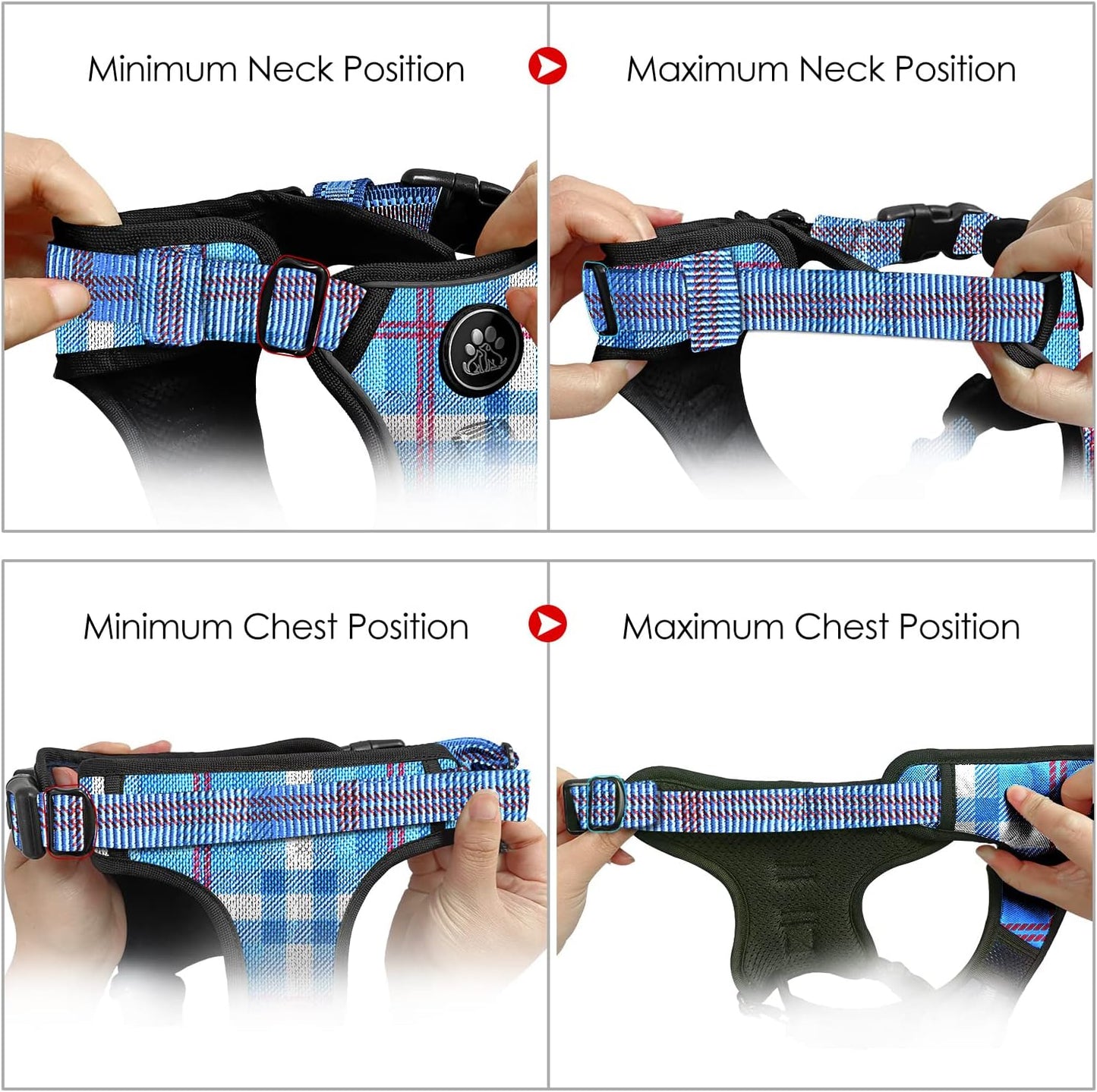 NESTROAD No Pull Dog Harness with Leash, Reflective No Choke Pet Vest Harness,Adjustable Soft Padded Dog Harness with Easy Control Handle for Large Dogs(Checkered Blue,X-Large)