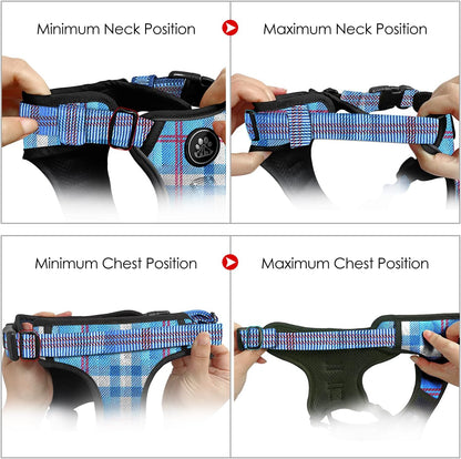 NESTROAD No Pull Dog Harness with Leash, Reflective No Choke Pet Vest Harness,Adjustable Soft Padded Dog Harness with Easy Control Handle for Large Dogs(Checkered Blue,Large)