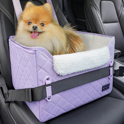 PETSFIT Dog Car Seats for Small Dogs, Patent Safe Buckles Cat Car Seat, Car Seat for Dogs with Safety Belt, Suitable for Small Pets Up to 25lbs (Lavender Purple)