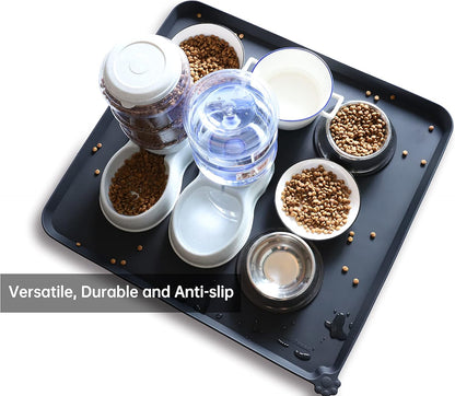 Hoki Found XX-Large Silicone Pet Food Mats - Non-Slip Dog & Cat Feeding Mats - Waterproof for Carpet - Black