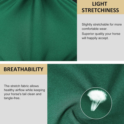 Harrison Howard Stretchy Tail Bag Breathable Horse Tail Guard Slip on Design Protect Horse Tail 2 Strand Closure Straps Keep Tail Clean & Protected 22" L Length Makes Grooming Easy-Deep Green