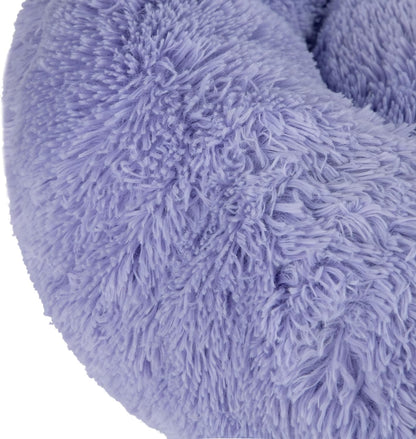 Best Pet Supplies Round Donut Dog Bed with Plush Faux Fur Fabric, Calming, Anti-Anxiety Cushion for Indoor Pets, Slip-Resistant Base, Soft Ergonomic Support - Lavender, 20x20x6''