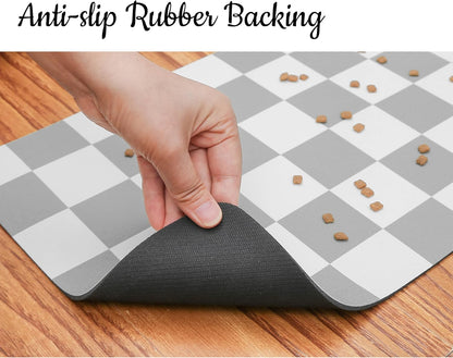 Ralxion Checkered Dog Feeding Mat, Absorbent Mats for Dog Food and Water Bowl, Dispenser, Retro Modern Aesthetic Preppy Grey Checkerboard Pet Placemat for Dogs, Cats, Puppy Accessories, 12" X19”