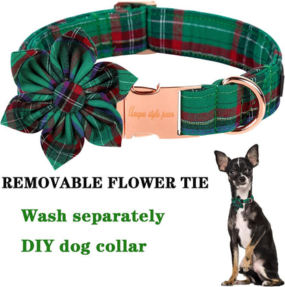 Unique style paws Dog Collar with Flower Tie Christmas Dog Collar for Small Medium Large Dogs with Adjustable Metal Buckle -XS