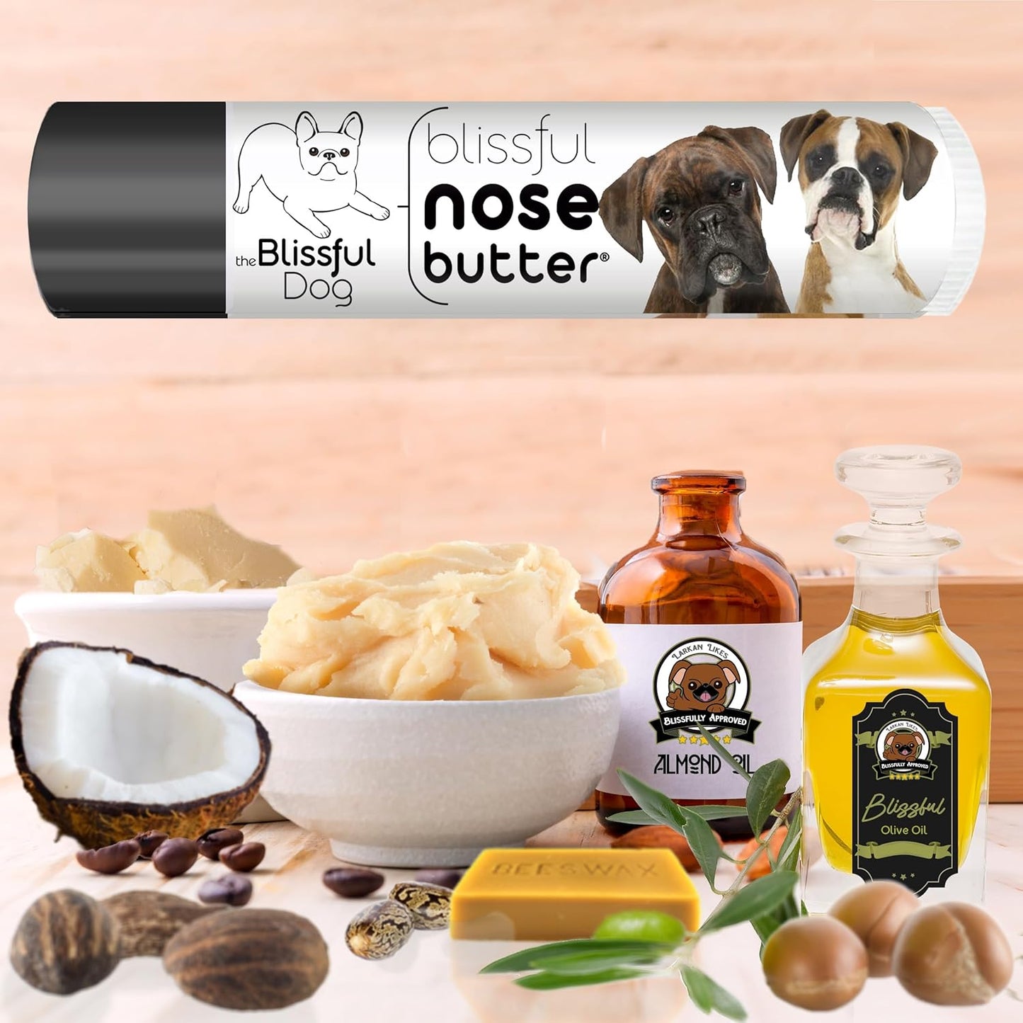 The Blissful Dog Boxer Duo Nose Butter for Dry, Cracked Skin, Lick-Safe Dog Nose Balm with Moisturizing Shea Butter, Almond, Olive, and Essential Oils, Pet Supplies, Uncented, 0.15 oz.